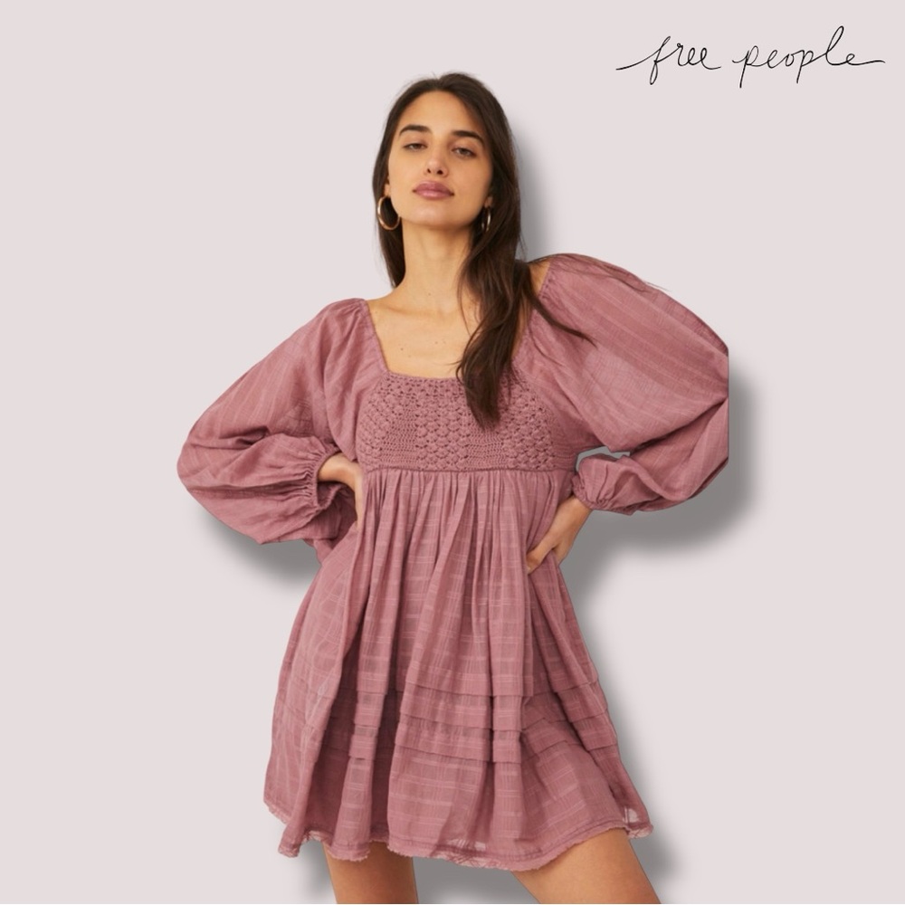 Free People Ari Crochet Embroidered Mini Dress